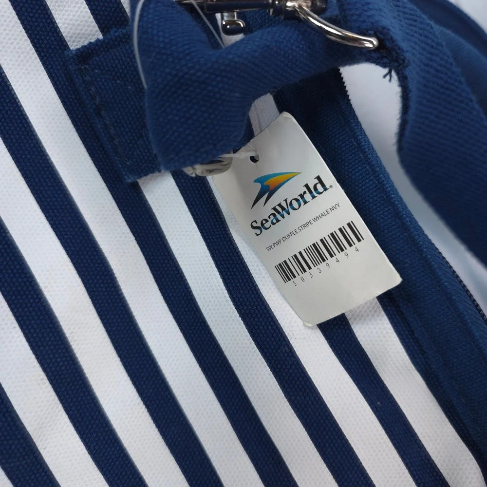 SeaWorld Orca Shamu Nautical Striped Canvas Duffle Bag Navy‎ White Travel Tote